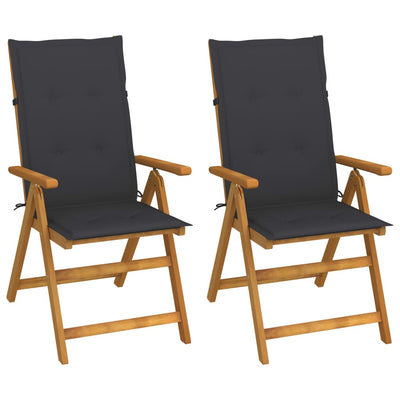 alt="Garden Reclining Chairs 2 pcs with Cushions Solid Acacia Wood""