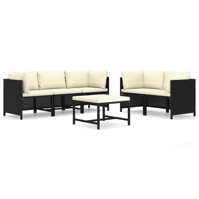 alt="6 Piece Garden Lounge Set with Cushions Poly Rattan Black""