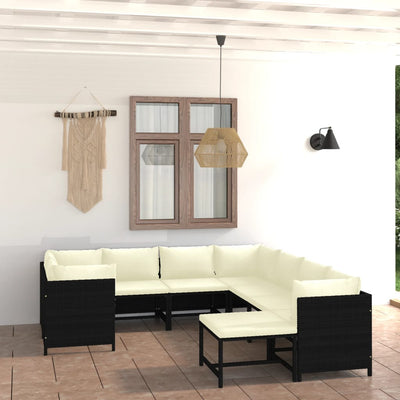 alt="9 Piece Garden Lounge Set with Cushions Poly Rattan Black"