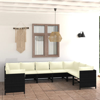 alt="9 Piece Garden Lounge Set with Cushions Poly Rattan Black"