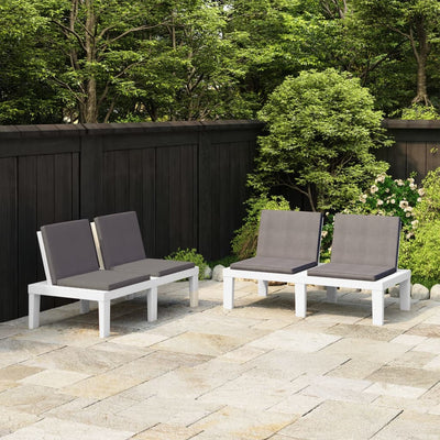alt="Garden Lounge Benches with Cushions 2 pcs Plastic White"
