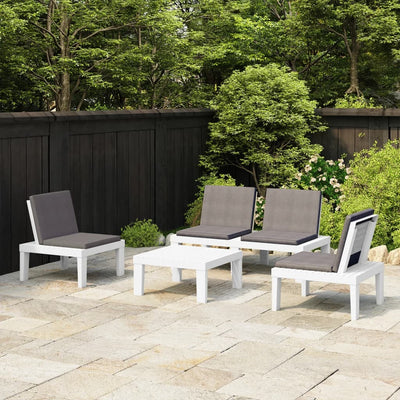 alt="4 Piece Garden Lounge Set with Cushions Plastic White"