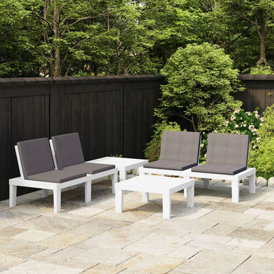alt="4 Piece Garden Lounge Set with Cushions Plastic White"
