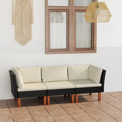 alt="3-Seater Garden Sofa with Cushions Black Poly Rattan"