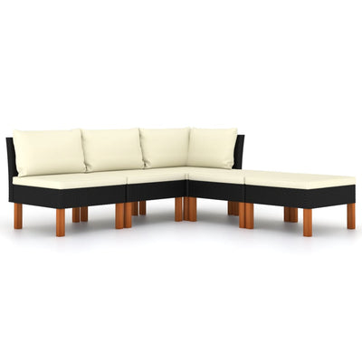 alt="5 Piece Garden Lounge Set with Cushions Poly Rattan Black"