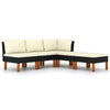 alt="5 Piece Garden Lounge Set with Cushions Poly Rattan Black"