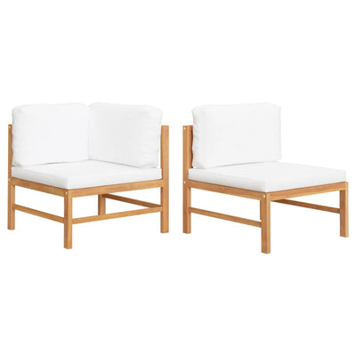 alt="2 Piece Garden Lounge Set with Cream Cushions Teak Wood""