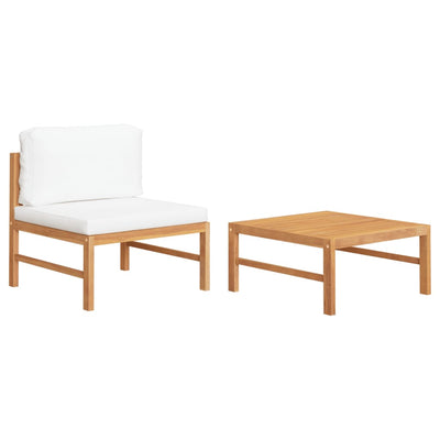 alt="2 Piece Garden Lounge Set with Cream Cushions Teak Wood""