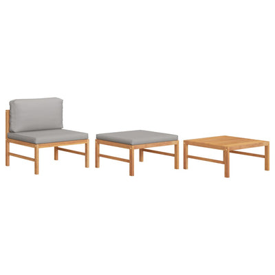 alt="3 Piece Garden Lounge Set with Dark Grey Cushions Teak Wood"