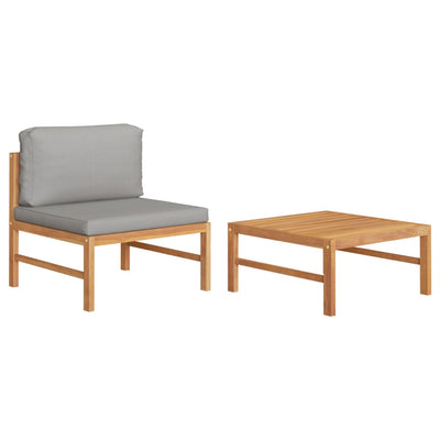 alt="2 Piece Garden Lounge Set with Dark Grey Cushions Teak Wood"