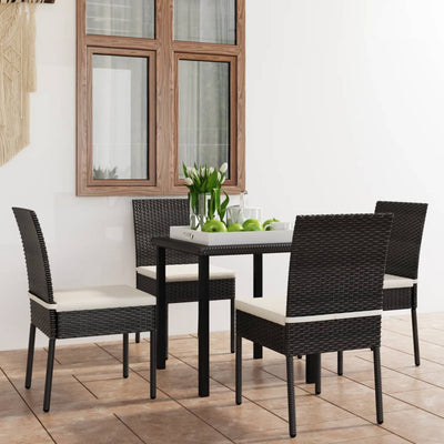 alt="5 Piece Garden Dining Set Poly Rattan Black""
