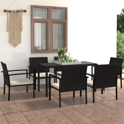 alt="7 Piece Garden Dining Set Poly Rattan Black"