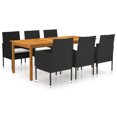 alt="7 Piece Garden Dining Set Black"