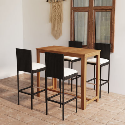 alt="5 Piece Garden Bar Set with Cushions Black"