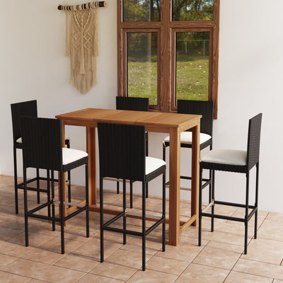 alt="7 Piece Garden Bar Set with Cushions Black"