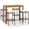 5 Piece Garden Bar Set with Cushions Brown