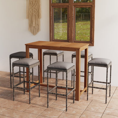 alt="7 Piece Garden Bar Set with Cushions Grey"