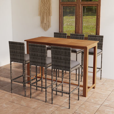 alt="7 Piece Garden Bar Set with Cushions Grey"