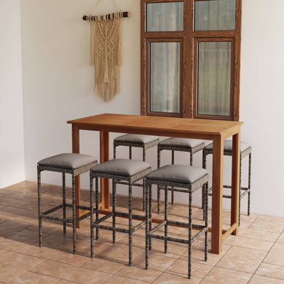 alt="7 Piece Garden Bar Set with Cushions Grey"