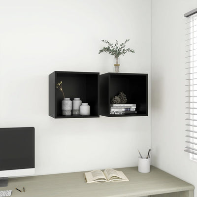 alt="Wall Cabinets 2 pcs Black 37x37x37 cm Chipboard"