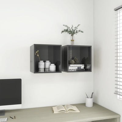 alt="Wall Cabinets 2 pcs High Gloss Grey 37x37x37 cm Chipboard"