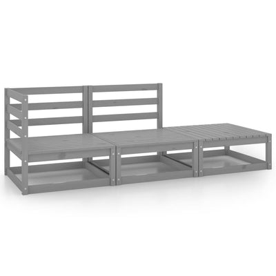 alt="3 Piece Garden Lounge Set Grey Solid Pinewood"