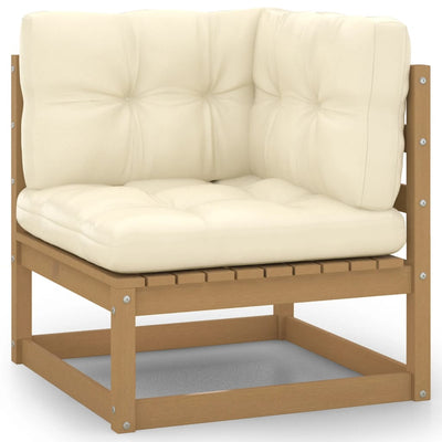 alt="Garden Corner Sofa with Cream Cushions Solid Pinewood"