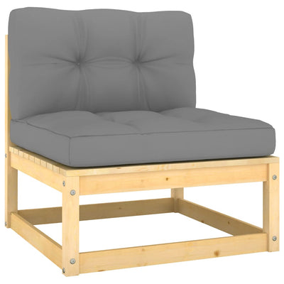 alt="Garden Middle Sofa with Grey Cushions Solid Pinewood"