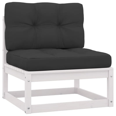 alt="Garden Middle Sofa with Anthracite Cushions White Solid Pinewood"
