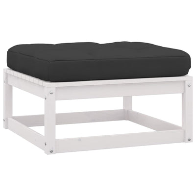 alt="Garden Footstool with Cushion White Solid Pinewood"