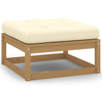 alt="Garden Footstool with Cushion Honey Brown Solid Pinewood"