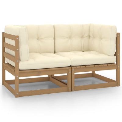 alt="Garden 2-Seater Sofa with Cushions Honey Brown Solid Pinewood"