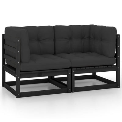alt="Garden 2-Seater Sofa with Cushions Black Solid Pinewood"