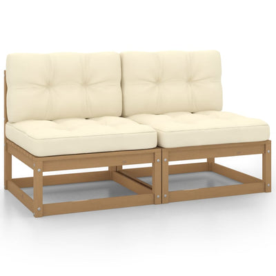 alt="Garden Middle Sofas with Cream Cushions 2 pcs Solid Pinewood"