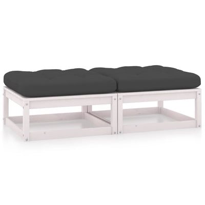 alt="Garden Footstools with Cushions 2 pcs White Solid Pinewood"