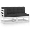 alt="Solid Pinewood Garden Lounge Set 2 Piece with Cushions White"