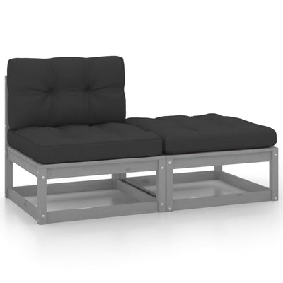 alt="2 Piece Garden Lounge Set with Cushions Grey Solid Pinewood"