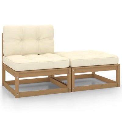 alt="2 Piece Garden Lounge Set Cushions Honey Brown Solid Pinewood"