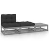 alt="3 Piece Garden Lounge Set with Cushions Grey Solid Pinewood"
