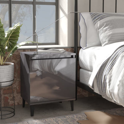 alt="Bed Cabinets with Metal Legs 2 pcs High Gloss Grey 40x30x50 cm"