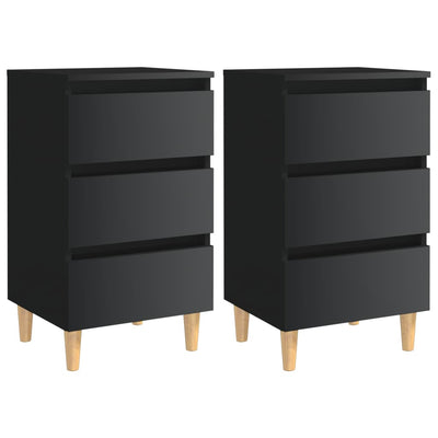 alt="Bed Cabinets & Wood Legs 2 pcs High Gloss Black 40x35x69 cm"