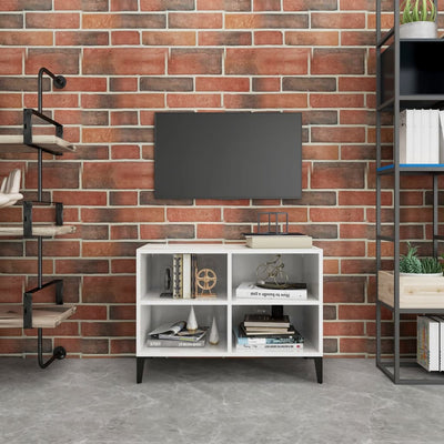 alt="TV Cabinet with Metal Legs High Gloss White 69.5x30x50 cm"