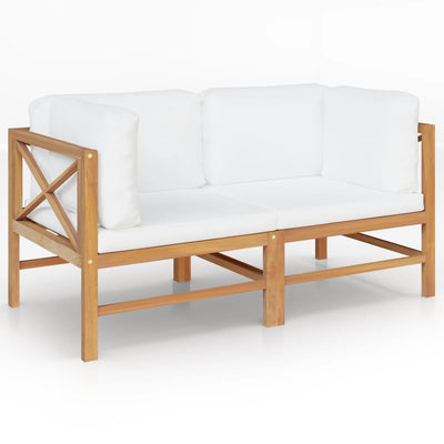 alt="2-seater Garden Bench with Cream Cushions Solid Teak Wood""