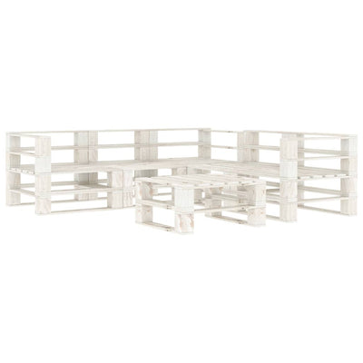 alt="6 Piece Garden Pallet Lounge Set Wood White"