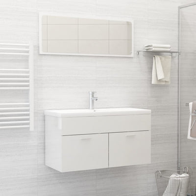 Bathroom Furniture Set High Gloss White Engineered Wood