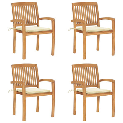 alt="Stacking Garden Chairs with Cushions 4 pcs Solid Teak Wood"
