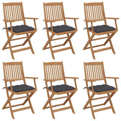 alt="Folding Garden Chairs 6 pcs with Cushions Solid Acacia Wood"