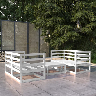 alt="5 Piece Garden Lounge Set White Solid Pinewood"