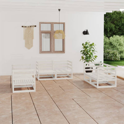 alt="6 Piece Garden Lounge Set White Solid Pinewood"