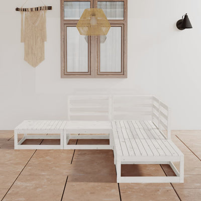 alt="5 Piece Garden Lounge Set White Solid Pinewood"